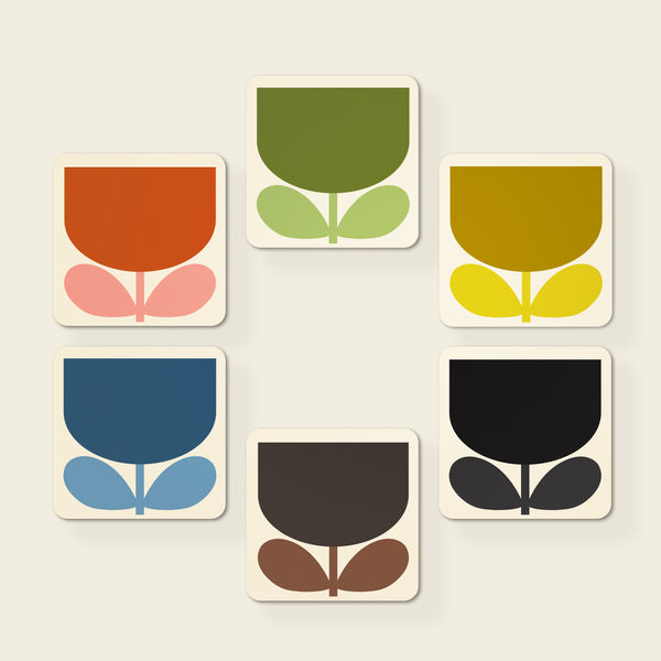 Set of 6 Coasters Block Flower