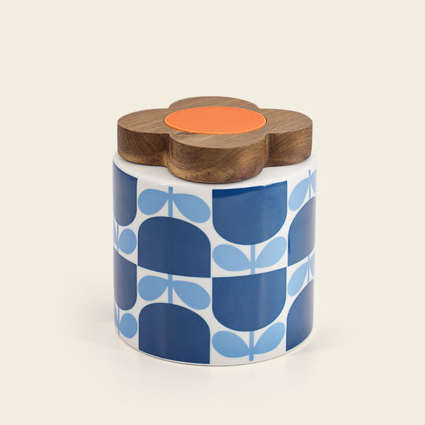 Ceramic Storage Jar - Block Flower Navy