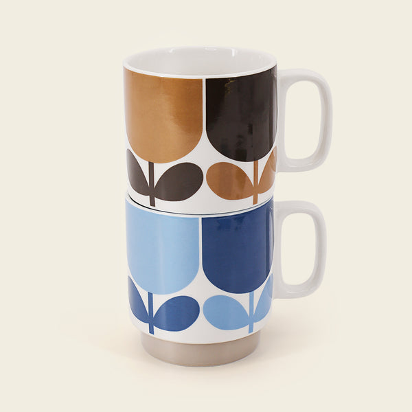 Mug Set of 2 - Block Flower Navy/Bark