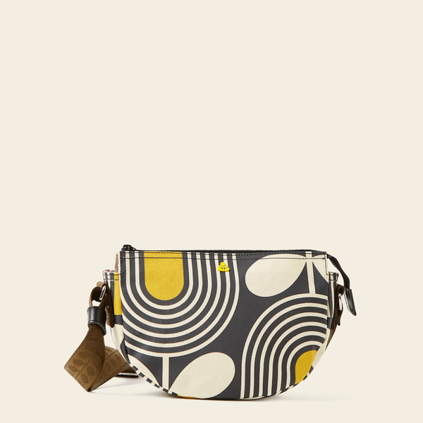 Rounder Crossbody in Giant Striped Tulip Noir pattern by Orla Kiely