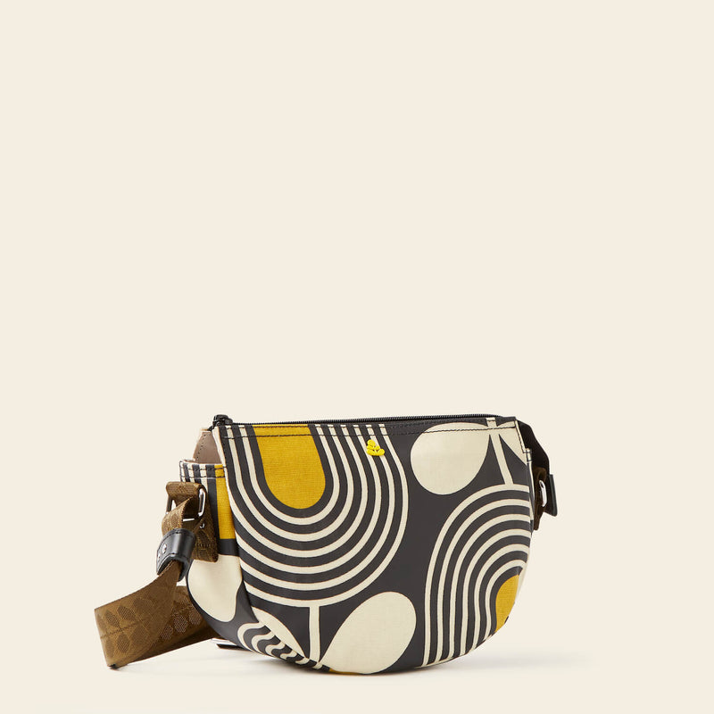 Rounder Crossbody in Giant Striped Tulip Noir pattern by Orla Kiely