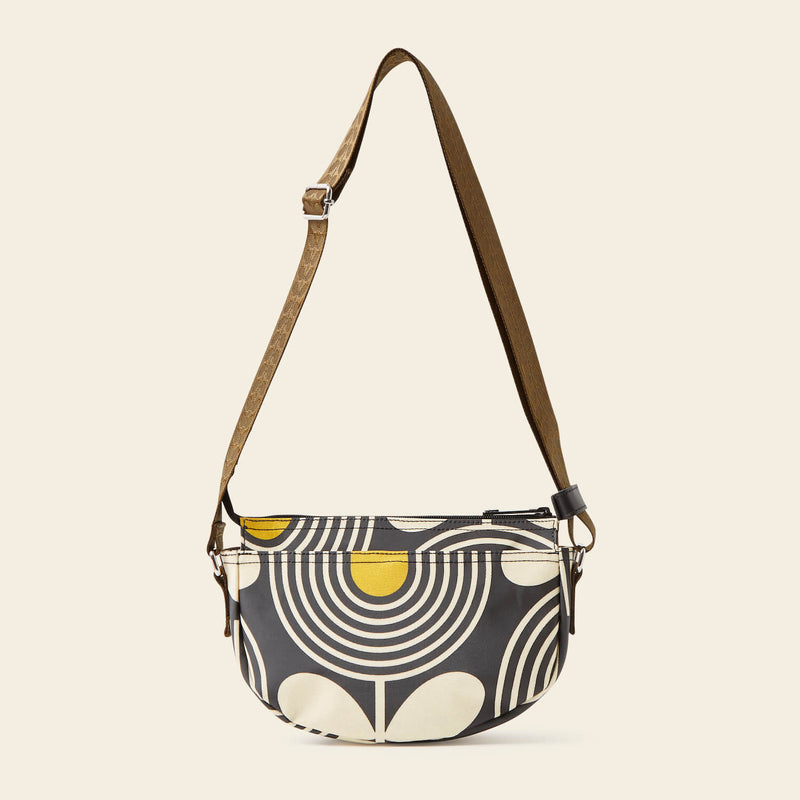 Rounder Crossbody in Giant Striped Tulip Noir pattern by Orla Kiely