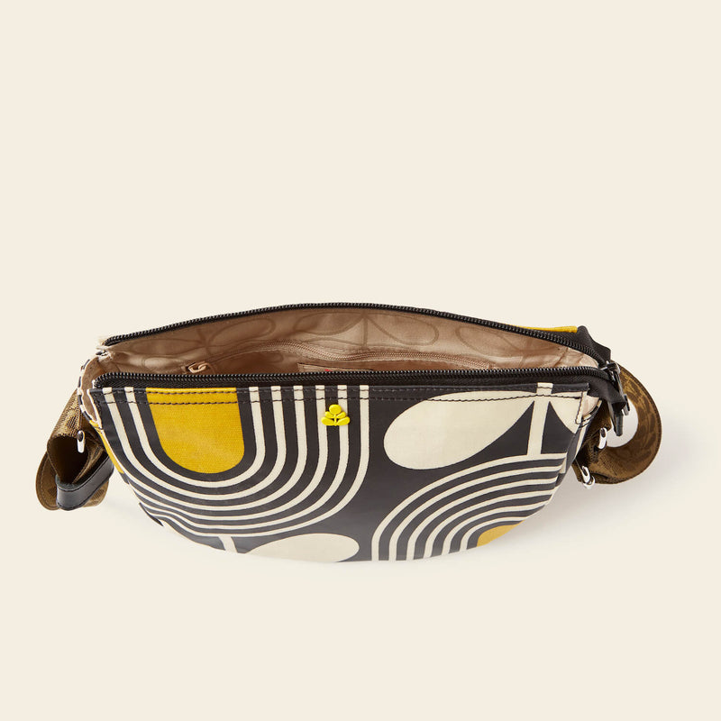 Rounder Crossbody in Giant Striped Tulip Noir pattern by Orla Kiely