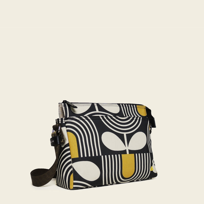 Fielder Crossbody in Giant Striped Tulip Noir pattern by Orla Kiely