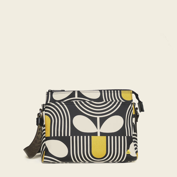 Fielder Crossbody in Giant Striped Tulip Noir pattern by Orla Kiely