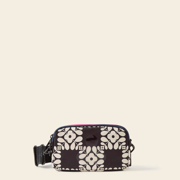 Tripod Crossbody Bag in Lattice Flower Tile Onyx by Orla Kiely