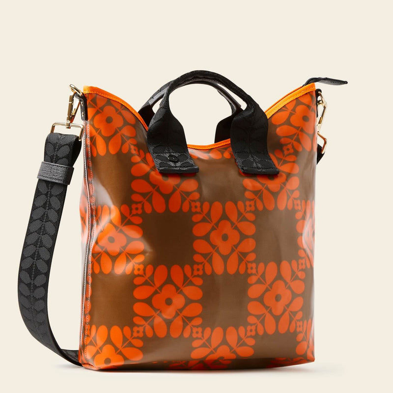 Carry Grab Bucket Bag - Lattice Flower Tile Conker