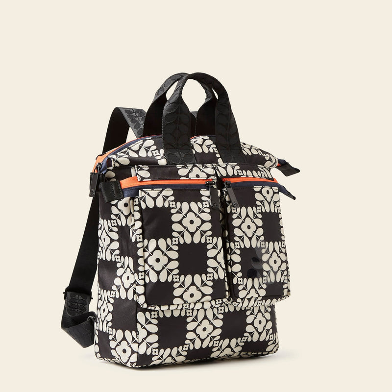 Axis Medium Backpack in Lattice Flower Tile Onyx by Orla Kiely