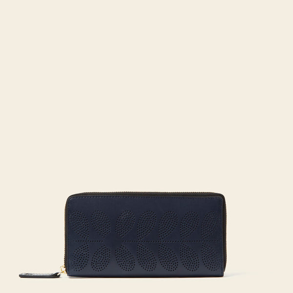 Forget Me Not Wallet in Navy Punched Flower pattern by Orla Kiely