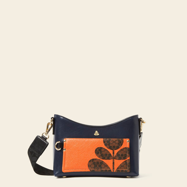 Carrymin Crossbody in Navy Puzzle Flower pattern by Orla Kiely