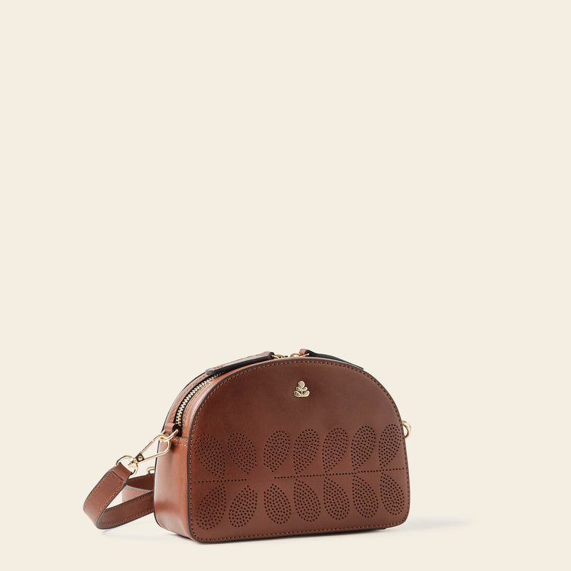 Babaluna Crossbody Bag in Tan Punched Flower pattern by Orla Kiely