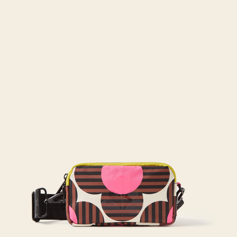 Tripod Crossbody Bag in Striped Flower Azalea pattern by Orla Kiely