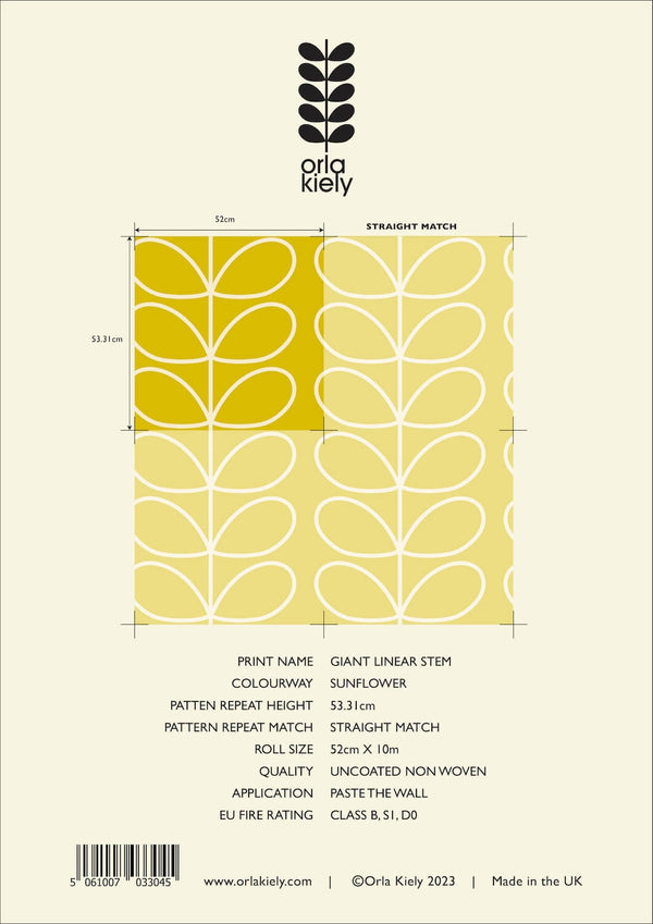 Giant Linear Stem Sunflower Wallpaper in Yellow Information by Orla Kiely