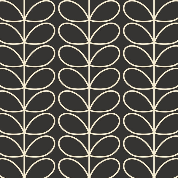 Linear Stem Charcoal Wallpaper in Grey Artwork by Orla Kiely