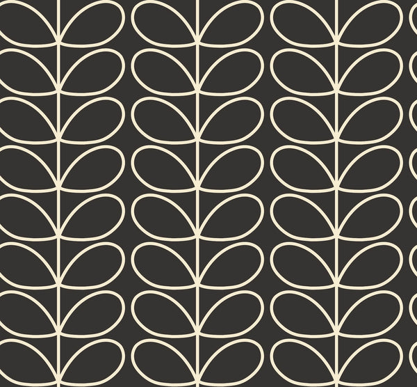 Linear Stem Charcoal Wallpaper in Grey Artwork by Orla Kiely