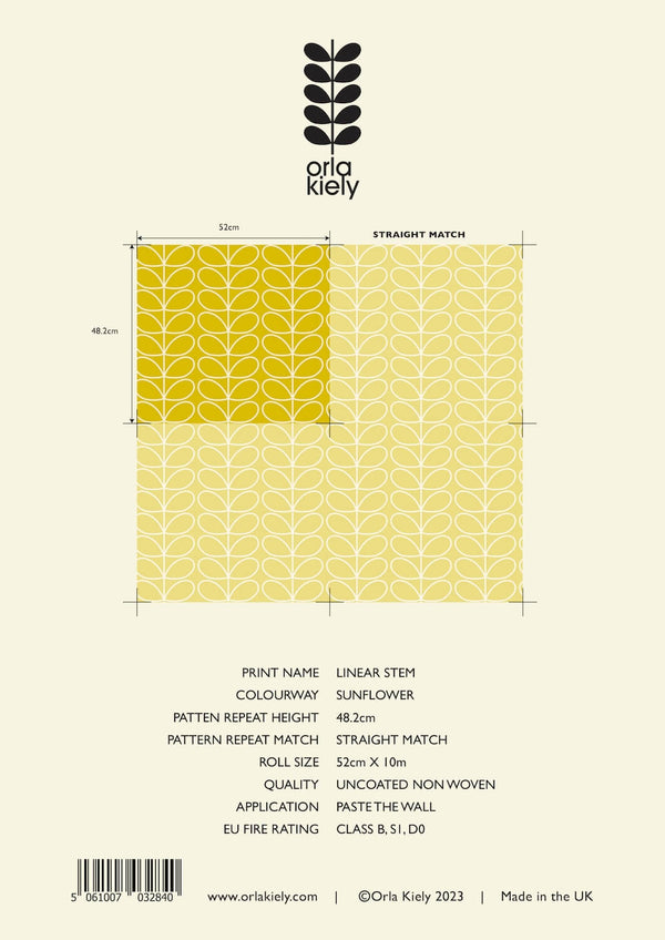 Linear Stem Sunflower Wallpaper in Yellow Information by Orla Kiely