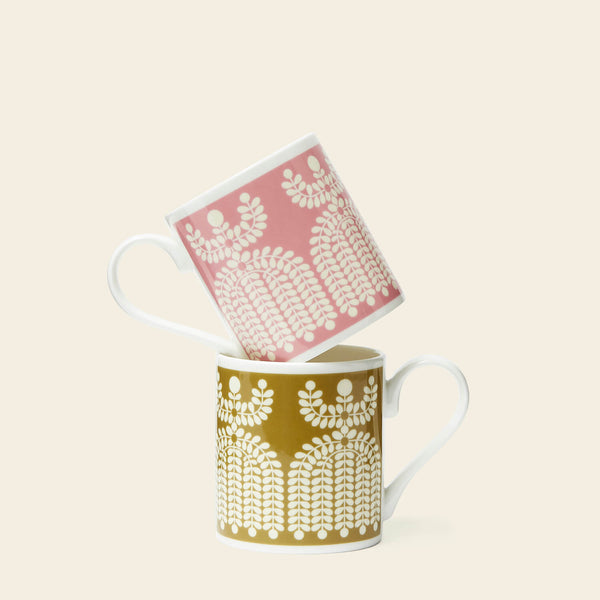 Mug Set of 2 - Folk Girl Ochre/Pink